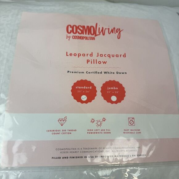 CosmoLiving by Cosmopolitan Leopard White Down Standard Pillow NWT - Picture 7 of 8